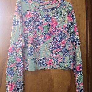 Lilly Pulitzer Mint Floral Crewneck Sweatshirt with Pink & Navy Accents